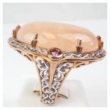 Two-Tone Sterling Silver Topaz Cabochon Ring with Filigree Gallery and Accent Gems - Size 8