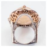 Two-Tone Sterling Silver Topaz Cabochon Ring with Filigree Gallery and Accent Gems - Size 8