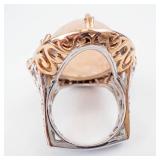 Two-Tone Sterling Silver Topaz Cabochon Ring with Filigree Gallery and Accent Gems - Size 8