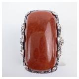 Sterling Silver Carnelian Ring With Fish Filigree - Size 8