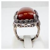 Sterling Silver Carnelian Ring With Fish Filigree - Size 8