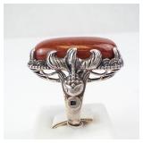Sterling Silver Carnelian Ring With Fish Filigree - Size 8