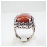 Sterling Silver Carnelian Ring With Fish Filigree - Size 8