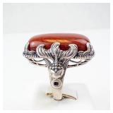 Sterling Silver Carnelian Ring With Fish Filigree - Size 8