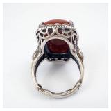 Sterling Silver Carnelian Ring With Fish Filigree - Size 8