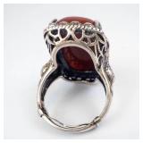 Sterling Silver Carnelian Ring With Fish Filigree - Size 8