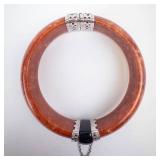 Jade & Onyx Face Hinged Sterling Silver Bangle - 57mm Inner Diameter