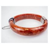 Jade & Onyx Face Hinged Sterling Silver Bangle - 57mm Inner Diameter