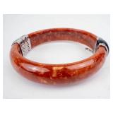 Jade & Onyx Face Hinged Sterling Silver Bangle - 57mm Inner Diameter