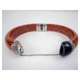Jade & Onyx Face Hinged Sterling Silver Bangle - 57mm Inner Diameter