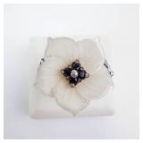Lee Sands Sapphire & Mother of Pearl Sterling Silver Ring - Size 6.75