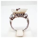 Lee Sands Sapphire & Mother of Pearl Sterling Silver Ring - Size 6.75
