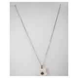 Lee Sands Sterling Silver Flower Pendant Necklace with Mother of Pearl Blossom & Black Center