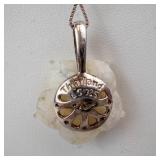 Lee Sands Sterling Silver Flower Pendant Necklace with Mother of Pearl Blossom & Black Center