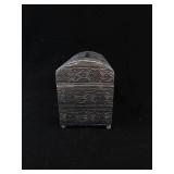 Handicraft Made in India Engraved Slilver Tone Metal Jewelry Box with Velvet Interior. 8"x6"