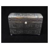 Handicraft Made in India Engraved Slilver Tone Metal Jewelry Box with Velvet Interior. 8"x6"