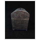 Handicraft Made in India Engraved Slilver Tone Metal Jewelry Box with Velvet Interior. 8"x6"