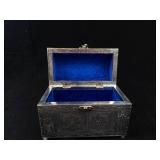 Handicraft Made in India Engraved Slilver Tone Metal Jewelry Box with Velvet Interior. 8"x6"