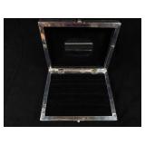 Ornate Metal Jewelry Box with Tree Motif and Mirror- Embossed Borders & Velvet Interior 9"