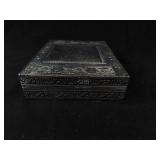 Ornate Metal Jewelry Box with Tree Motif and Mirror- Embossed Borders & Velvet Interior 9"