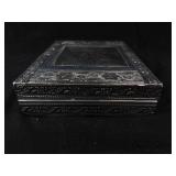 Ornate Metal Jewelry Box with Tree Motif and Mirror- Embossed Borders & Velvet Interior 9"
