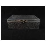 Silver-Tone Trinket Box - Crane in Reeds Engraved Pattern with Blue Velvet Interior