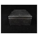 Silver-Tone Trinket Box - Crane in Reeds Engraved Pattern with Blue Velvet Interior