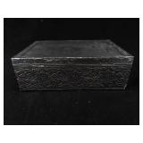 Silver-Tone Trinket Box - Crane in Reeds Engraved Pattern with Blue Velvet Interior