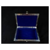 Silver-Tone Trinket Box - Crane in Reeds Engraved Pattern with Blue Velvet Interior