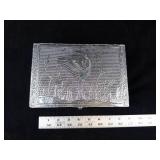 Silver-Tone Trinket Box - Crane in Reeds Engraved Pattern with Blue Velvet Interior