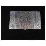 Ornate Embossed Metal Jewelry Box with Clasp - Circular Medallion Design