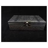 Ornate Embossed Metal Jewelry Box with Clasp - Circular Medallion Design