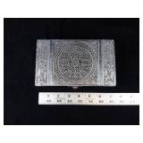 Ornate Embossed Metal Jewelry Box with Clasp - Circular Medallion Design