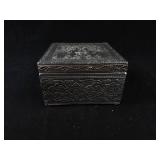 Elephant Motif Silver-Tone Trinket Box - Embossed Lid, Red Velvet Interior, 3.5 Inch Square