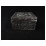 Elephant Motif Silver-Tone Trinket Box - Embossed Lid, Red Velvet Interior, 3.5 Inch Square