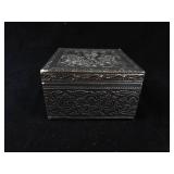 Elephant Motif Silver-Tone Trinket Box - Embossed Lid, Red Velvet Interior, 3.5 Inch Square