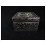 Elephant Motif Silver-Tone Trinket Box - Embossed Lid, Red Velvet Interior, 3.5 Inch Square