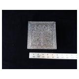 Elephant Motif Silver-Tone Trinket Box - Embossed Lid, Red Velvet Interior, 3.5 Inch Square