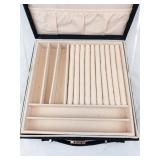 Velvet Jewelry Box - Ring Roll Tray, Lid Pocket & Front Clasp