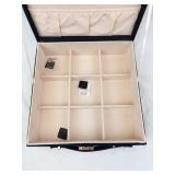 Velvet Jewelry Box - Ring Roll Tray, Lid Pocket & Front Clasp