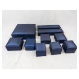 Assorted Velvet-Lined Jewelry Boxes Set - Navy Blue Display Boxes, Varied Sizes. Used -Like New Condition