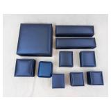 Assorted Velvet-Lined Jewelry Boxes Set - Navy Blue Display Boxes, Varied Sizes. Used -Like New Condition