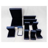 Assorted Velvet-Lined Jewelry Boxes Set - Navy Blue Display Boxes, Varied Sizes. Used -Like New Condition