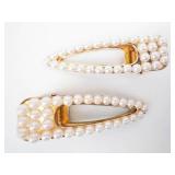 Korea M-6 Pearl-Trim Gold-Tone Hair Barrettes (Lot of 2)