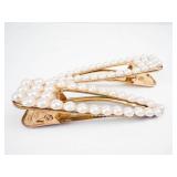 Korea M-6 Pearl-Trim Gold-Tone Hair Barrettes (Lot of 2)
