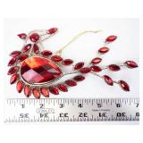 Pear-Cut Red Crystal Necklace with Halo and Marquise Accents - Costume Jewelry