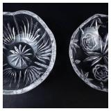 Pair of Crystal Cut Glass Trinket/Jewelry Bowls - Floral Rosette Motifs and Starburst Interiors