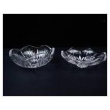 Pair of Crystal Cut Glass Trinket/Jewelry Bowls - Floral Rosette Motifs and Starburst Interiors