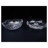 Pair of Crystal Cut Glass Trinket/Jewelry Bowls - Floral Rosette Motifs and Starburst Interiors