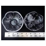 Pair of Crystal Cut Glass Trinket/Jewelry Bowls - Floral Rosette Motifs and Starburst Interiors